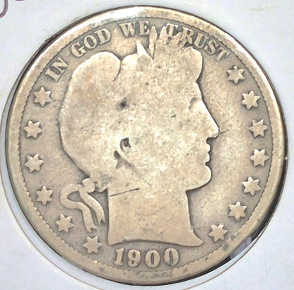1900 Barber Half Dollar 90% Silver 50C Circulated Condition Full Rims