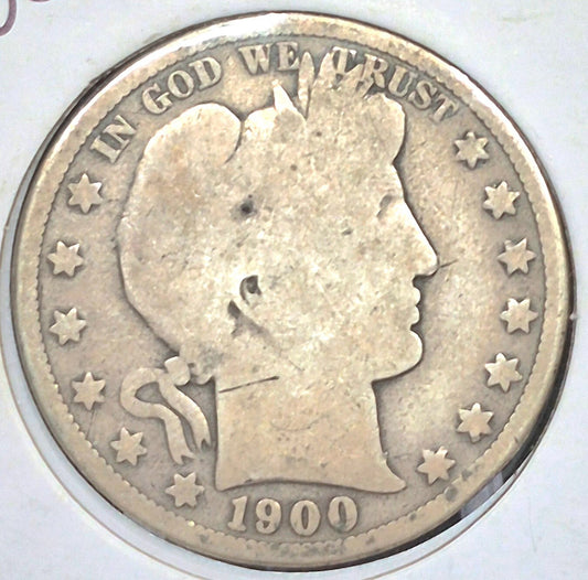 1900 Barber Half Dollar 90% Silver 50C Circulated Condition Full Rims