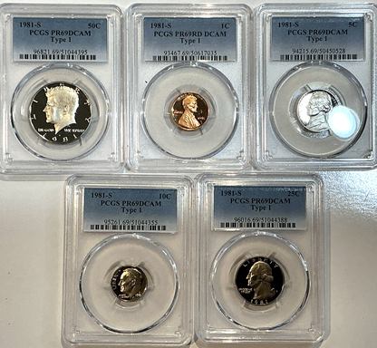 1981-S 5 Coin Proof Date Set PCGS PR69 DCAM "TYPE 1" Coins Newly Graded