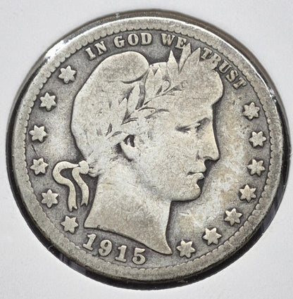 1915 D Barber Silver Quarter 90 % SILVER Vintage Coin Raw Circulated Condition