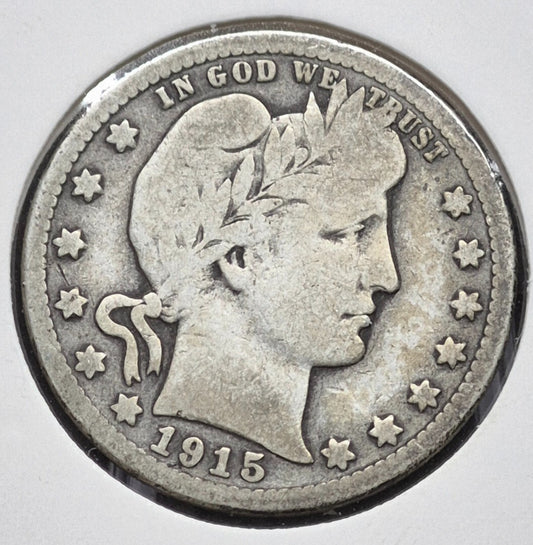 1915 D Barber Silver Quarter 90 % SILVER Vintage Coin Raw Circulated Condition