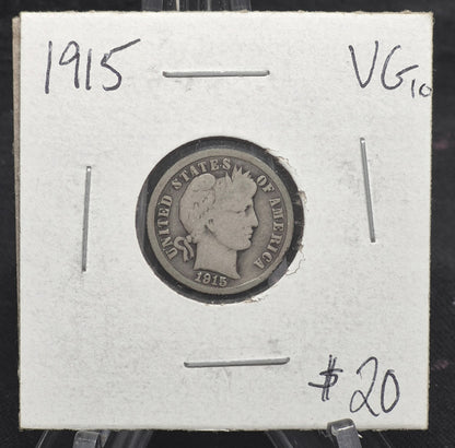 1915 P Barber Dime 🥈90% Silver🥈 Very Good Detailed Circulated Condition