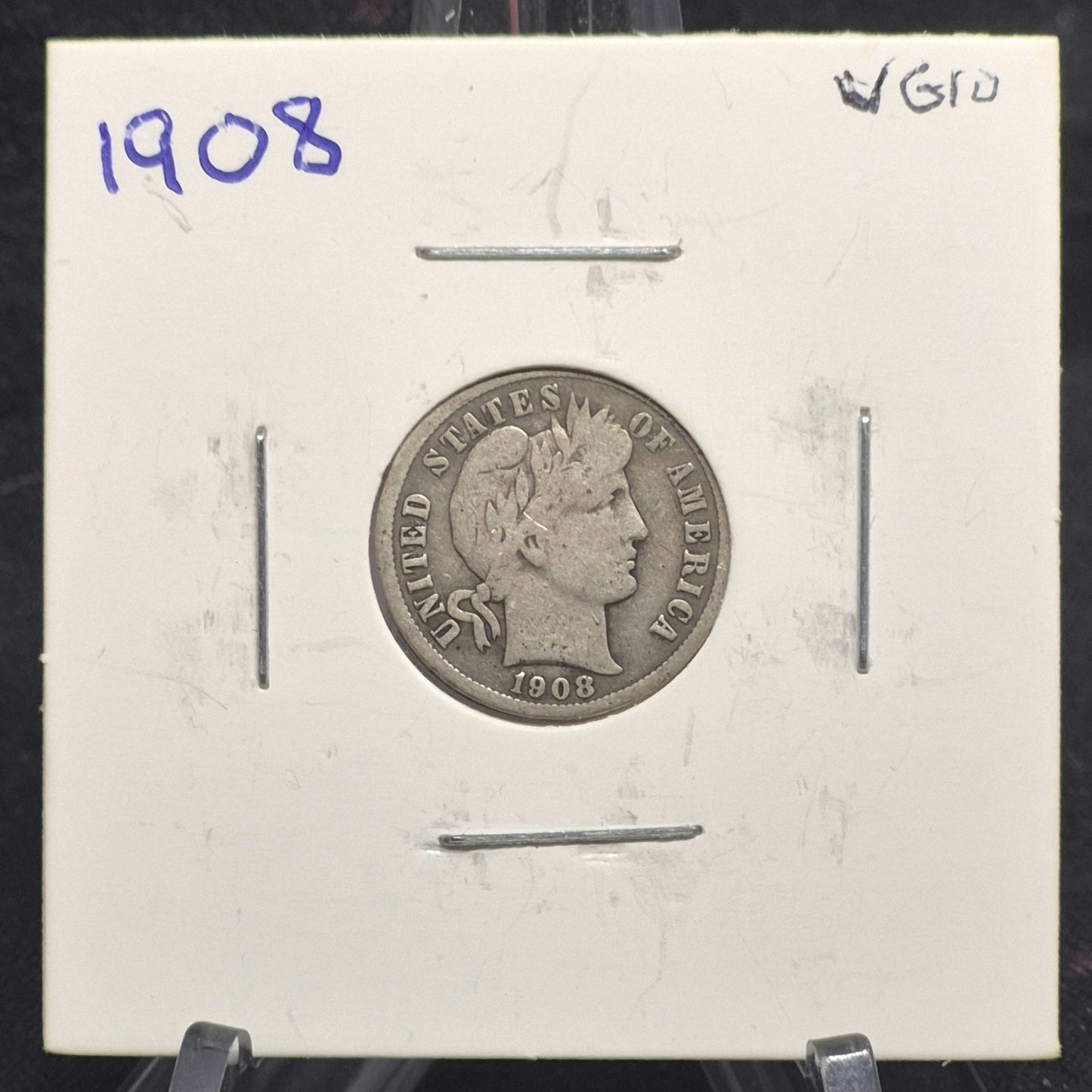 😲 1908 STRIKE ERROR Barber Dime 🥈90% Silver🥈 Very Good Circulated Condition