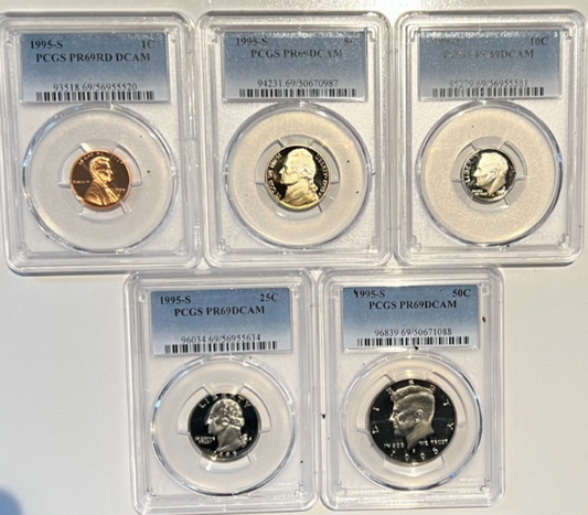⭒ 1995-S Proof Set Date 5 Coin Newly Graded PCGS PR69 DCAM Perfect Gift