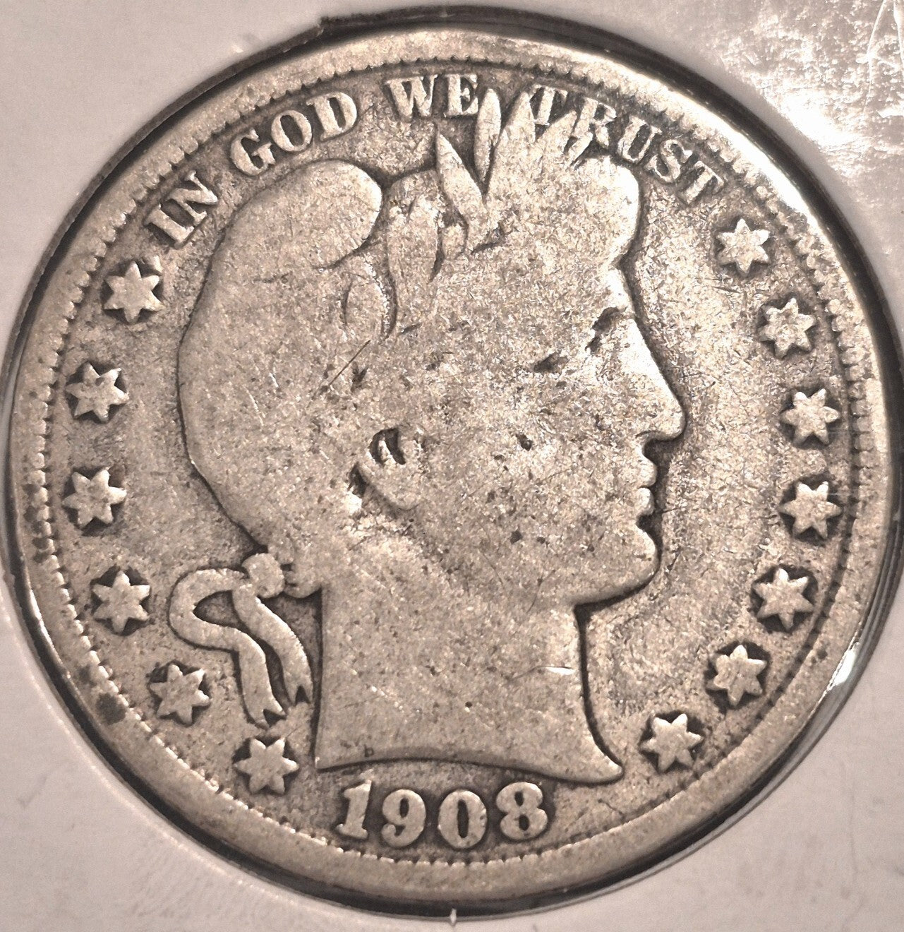 1908 D Barber Half Dollar 90% Silver 50C Circulated Condition