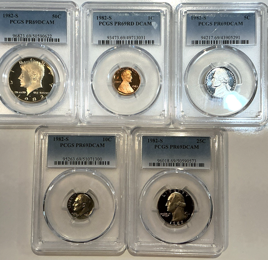 1982-S Proof Set Date 5 Coin Newly Graded PCGS PR69 DCAM Perfect Gift