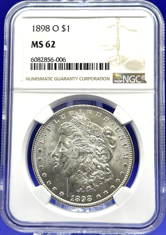 1898-O Morgan Silver Dollar NGC MS62 Shiny Uncirculated $1 Coin
