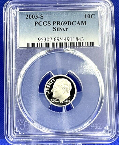 2003 S 10C Roosevelt Dime Proof ✅ PCGS  🔥  SILVER🔥  PR69 DCAM  ✅ Blue Label