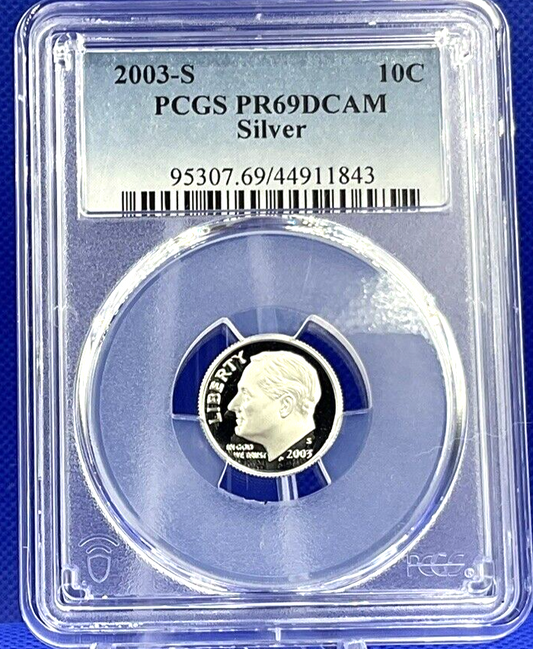 2003 S 10C Roosevelt Dime Proof ✅ PCGS  🔥  SILVER🔥  PR69 DCAM  ✅ Blue Label
