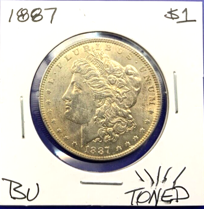 1887 TONED Morgan 90% Silver Dollar BU Gem Shiny, Bright, Well Struck Coin