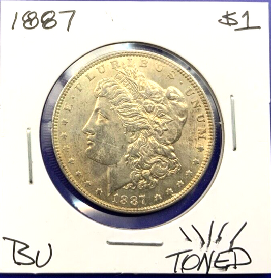 1887 TONED Morgan 90% Silver Dollar BU Gem Shiny, Bright, Well Struck Coin