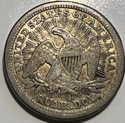 ⭐️ 1853 Arrows and Rays Seated Liberty Quarter Very Fine VF Coin 90% Silver
