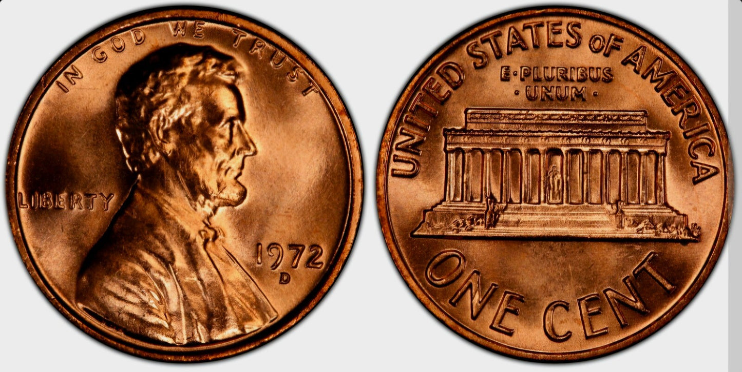 1972 D Lincoln Memorial BU Brilliant Uncirculated 1C From 🔥OBW Bank Roll🔥