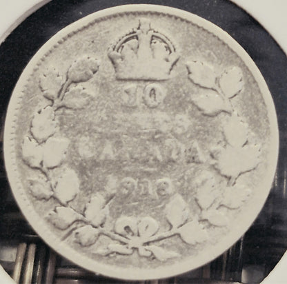 Canada - 10 Cents 1918 - George V, 🔥2.16 Grams .925% Silver🔥 Dime