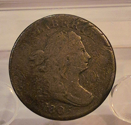 1805 Large 5 With Stems Draped Bust Half Cent VG-Fine Features Rotation Error