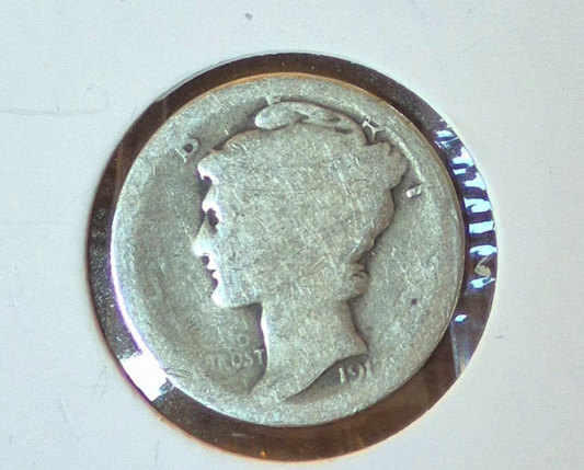 1917 Mercury Dime AG About Good or Less 90% Silver 10c US Coin Collectible