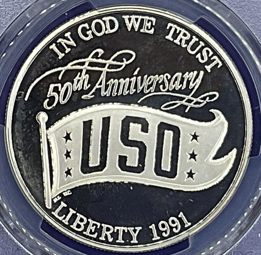 🎗️ 1991-S $1 USO COMMEMORATIVE SILVER DOLLAR PROOF COIN PCGS PR69DCAM 🎗️