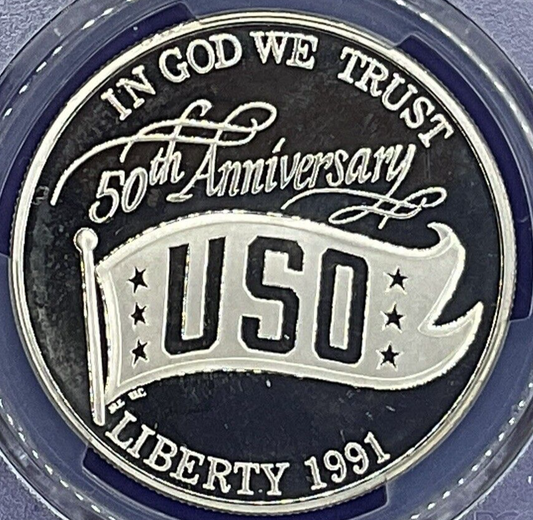 🎗️ 1991-S $1 USO COMMEMORATIVE SILVER DOLLAR PROOF COIN PCGS PR69DCAM 🎗️