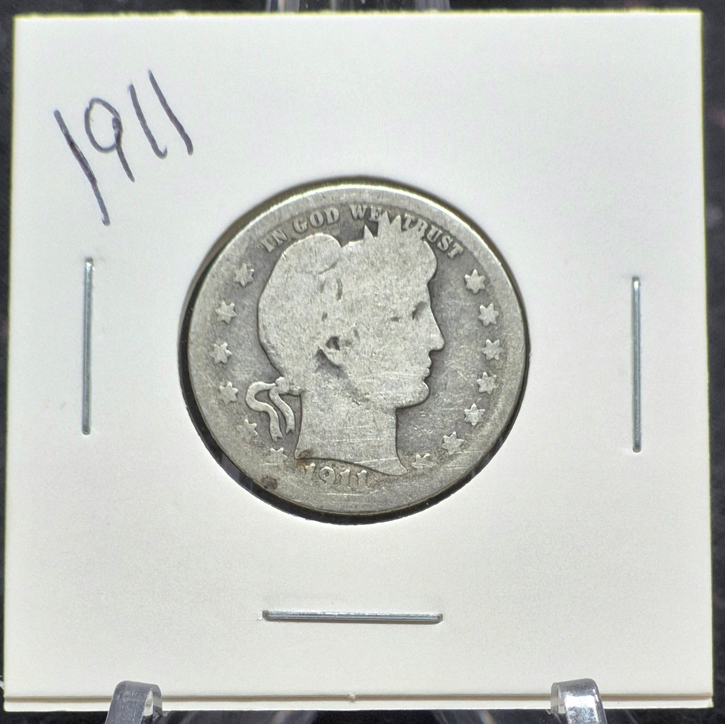 1911 Barber Silver Quarter 90% SILVER Coin Good Circulated Condition