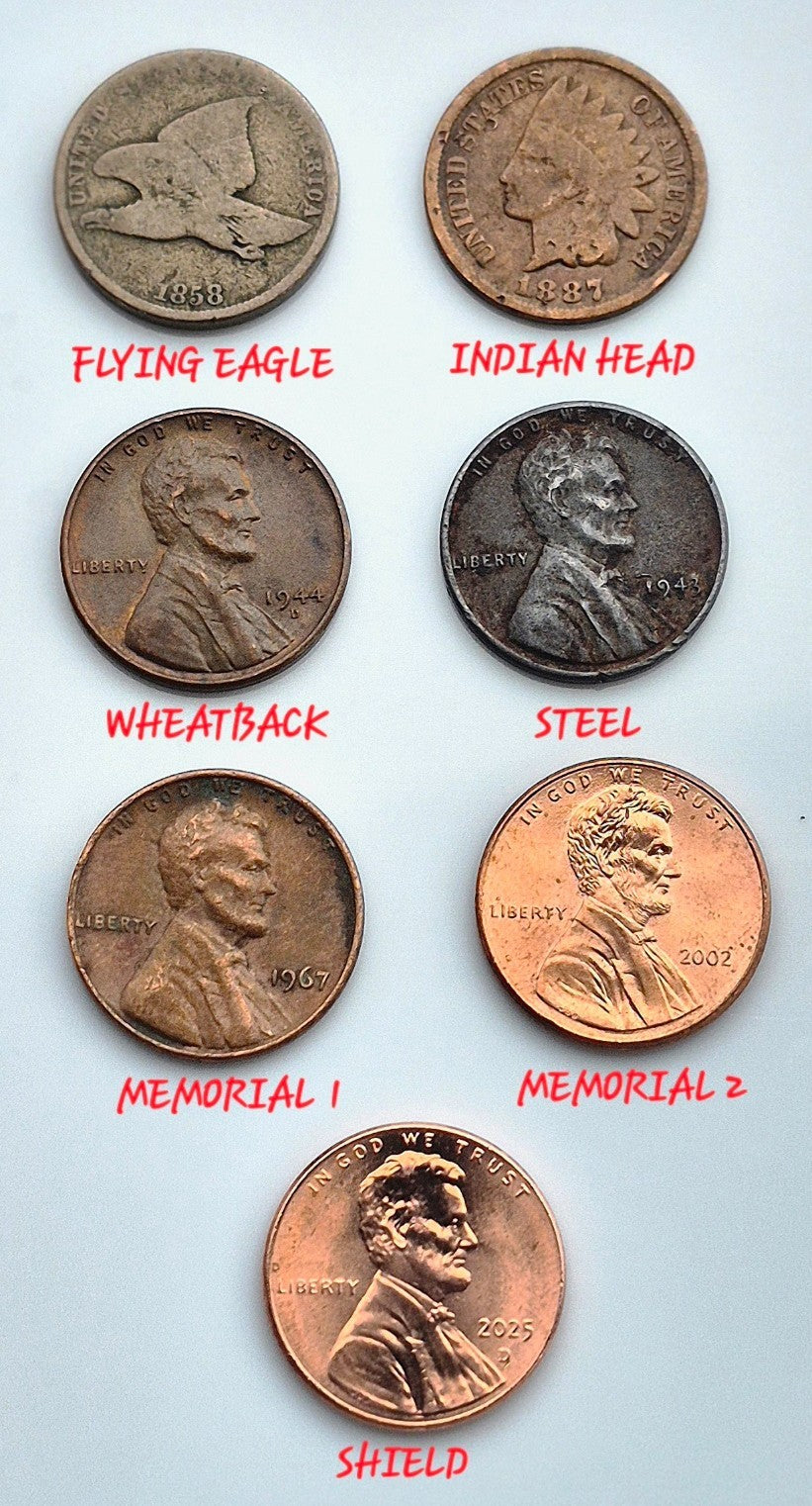 1856-2025 U.S. Sm 1C Set Flying Eagle, Indian, Wheat, Steel, Mem 1 & 2, Shield