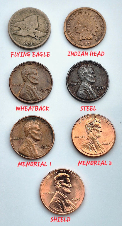 1856-2025 U.S. Sm 1C Set Flying Eagle, Indian, Wheat, Steel, Mem 1 & 2, Shield