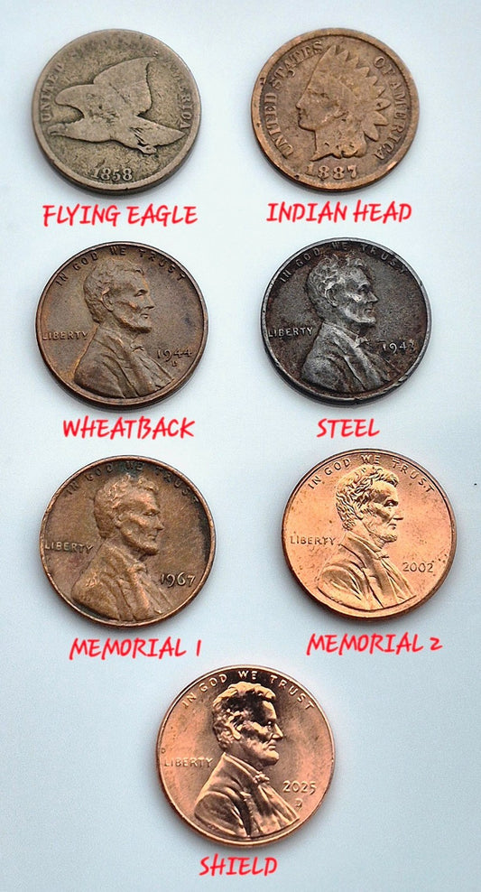 1856-2025 U.S. Sm 1C Set Flying Eagle, Indian, Wheat, Steel, Mem 1 & 2, Shield