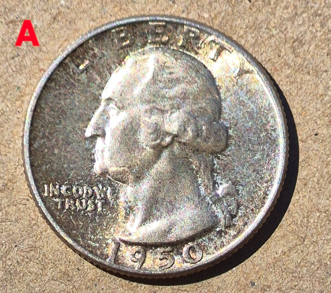 (2)1950P GEM BU Washington End Coins OBW US Treas 90% Silver Quarter TONER ALERT