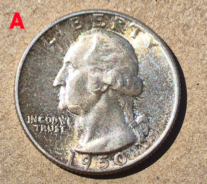 (2)1950P GEM BU Washington End Coins OBW US Treas 90% Silver Quarter TONER ALERT