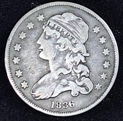 1836 Capped Bust Quarter 90% Silver Type Two Full Rims Very Fine Sharp Details
