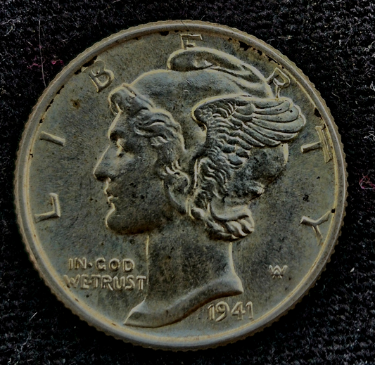 1941 Mercury Dime 90% Silver Extremely Nice Circulated Condition Clear Bands