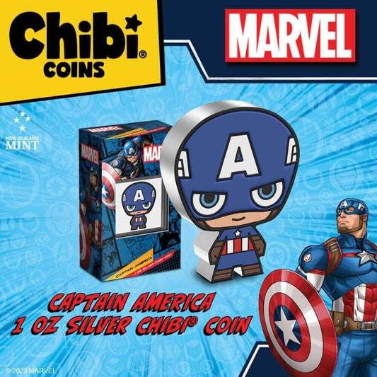 2023 Marvel Captain America 1oz .999 Fine Silver Colorized Proof Chibi Niue Coin