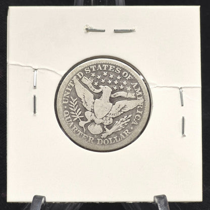 1916 D Barber Quarter 🥈90 % SILVER Good Condition Partial Motto Last Yr Minted