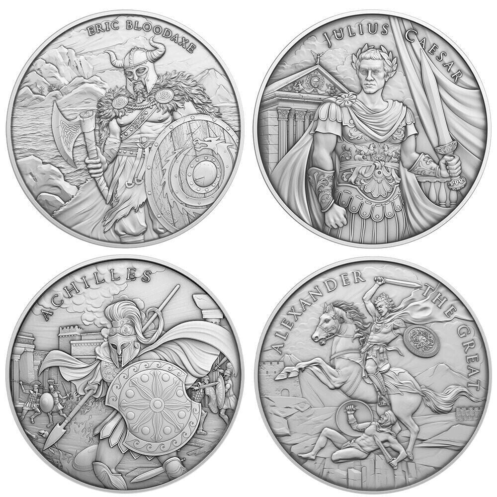 ✅ Set of 4 - Legendary Warriors Series 4 oz .999 Fine SILVER High Relief Coins
