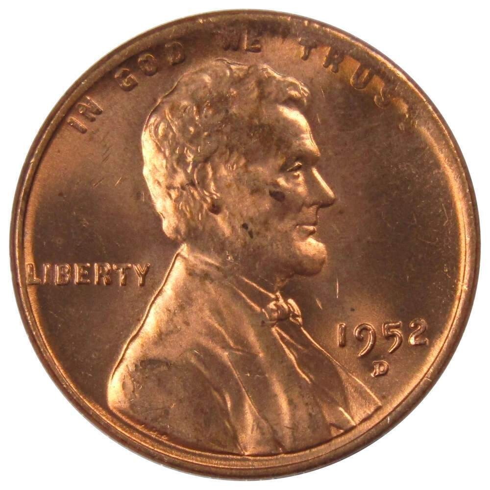 1952 D Lincoln Wheat Cent BU Brilliant Uncirculated 1C From OBW Bank Roll