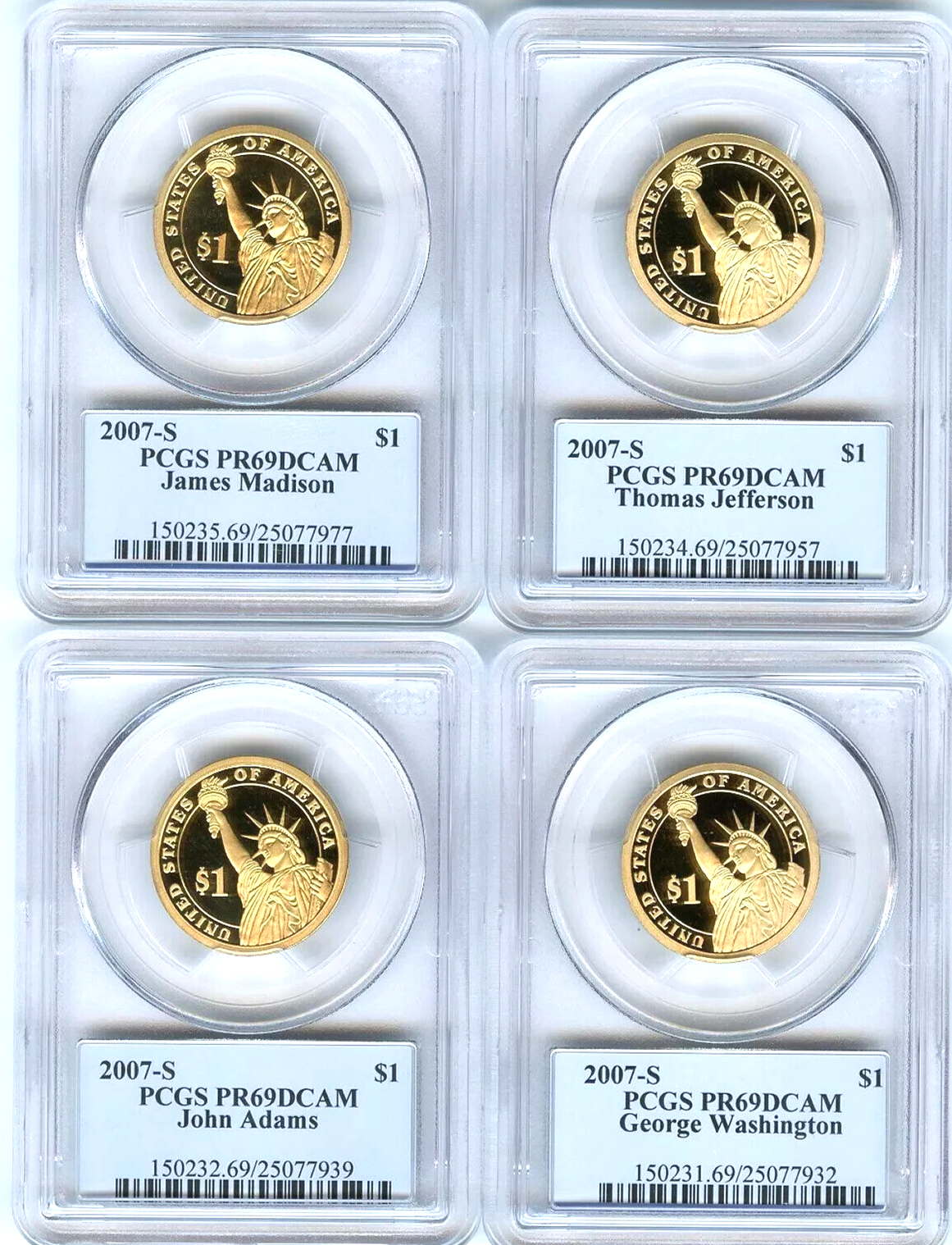 ✅ 2007 S Presidential Dollars $1 4 Coin Set PCGS PR69DCAM Founding Fathers USA