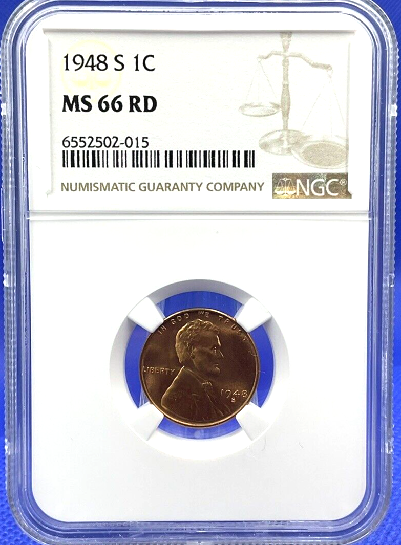 ✅  1948 S Lincoln Wheat Cent NGC MS 66 RD EXTRA SHARP Coin RED Luster Penny ✅