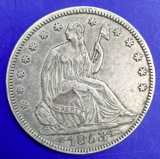 1853 (P) Seated Liberty Half Dollar Arrows & Rays 90% Silver 50c Coin AU/UNC?