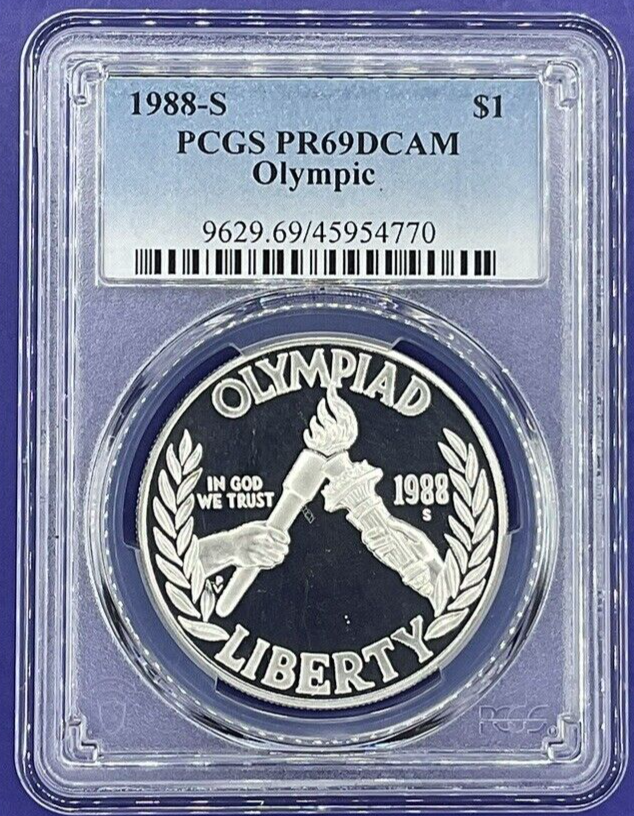 1988-S $1 SILVER PROOF Olympic 🏆 Commemorative Dollar PCGS PR69 DCAM BLUE LABEL