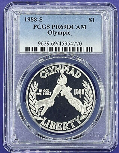 1988-S $1 SILVER PROOF Olympic 🏆 Commemorative Dollar PCGS PR69 DCAM BLUE LABEL