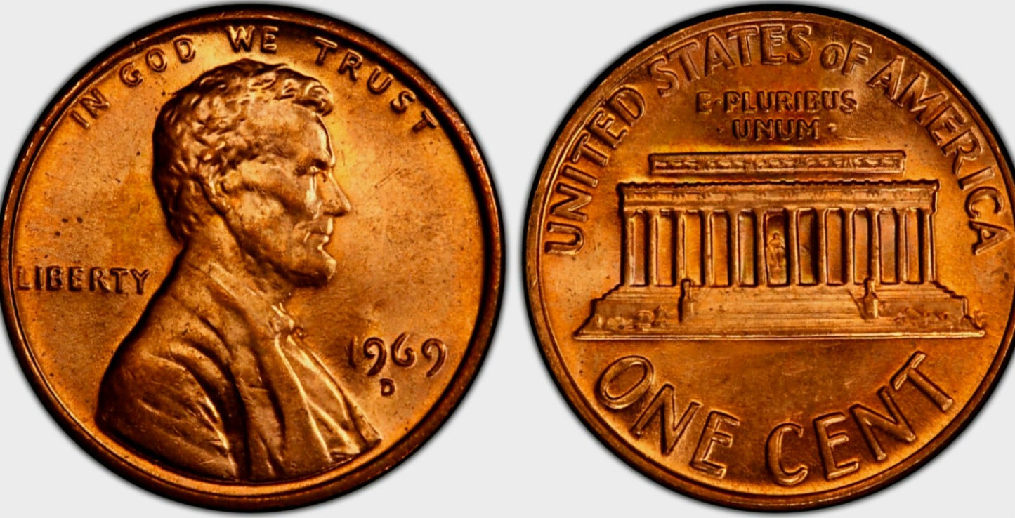 1969 Denver Lincoln Memorial BU Brilliant Uncirculated 1C From 🔥OBW Bank Roll🔥
