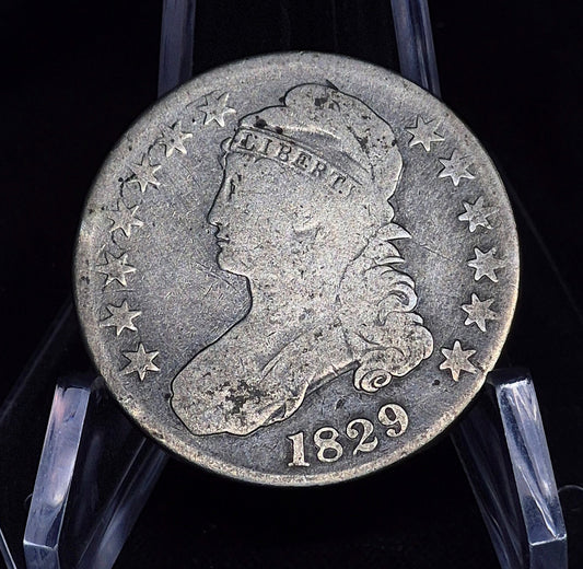 1829 Capped Bust Silver Half Dollar 50C Fine Large Letters Full Motto & Liberty