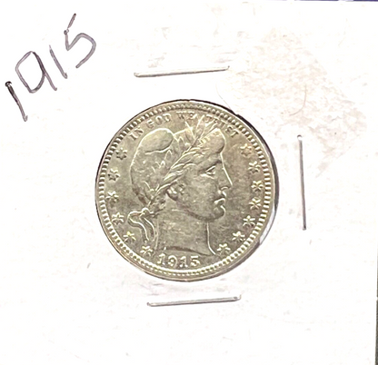 1915 Barber 90% Silver Quarter 25c Very Collectible Bright White Sharp Details
