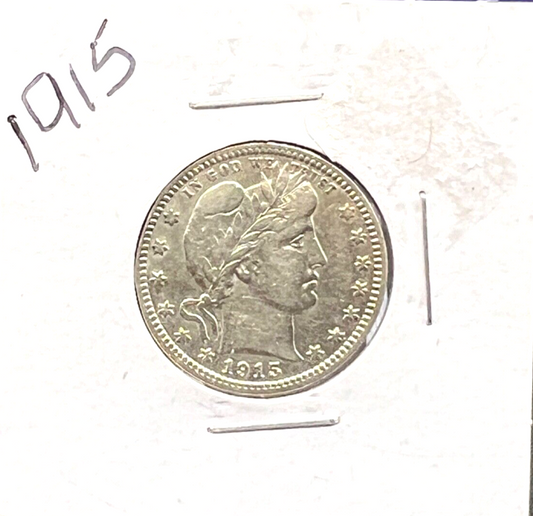 1915 Barber 90% Silver Quarter 25c Very Collectible Bright White Sharp Details