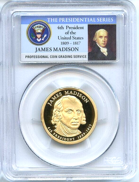 ✅ 2007-S $1 James Madison PCGS PR69 DCAM Presidential Dollar Coin Photo Label