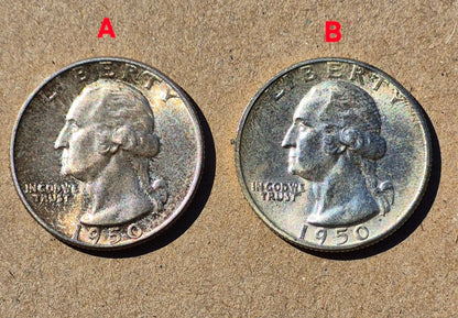 (2)1950P GEM BU Washington End Coins OBW US Treas 90% Silver Quarter TONER ALERT