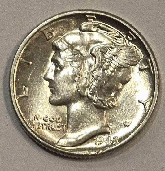 1942-P Mercury Dime Strong Blast White MS Features 90% Silver 10c