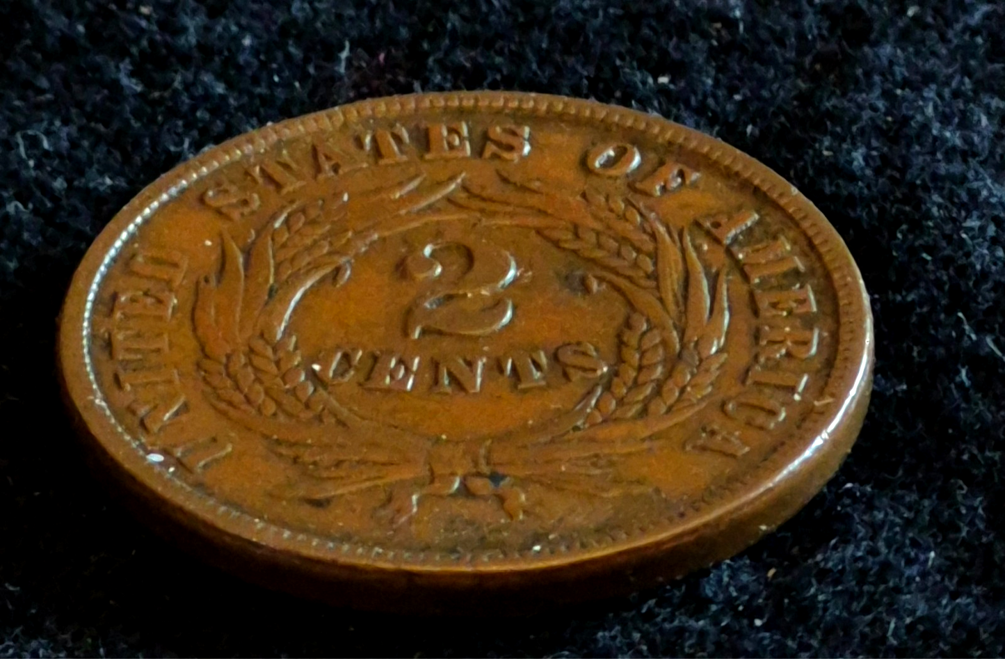 1865 2 Cent Piece Civil War Era Copper Type Coin Strong AU+ Details Barely Circ