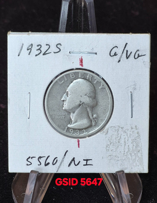 1932-S Washington 22 Degree Die Rotation Key Date 1st Yr 90% Silver Quarter 25C