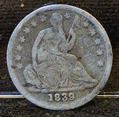 💰1839-P Seated Liberty Half Dime Rotated Error G-VG Features Type 3 90% Silver