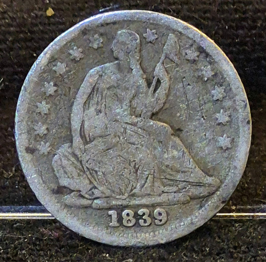 💰1839-P Seated Liberty Half Dime Rotated Error G-VG Features Type 3 90% Silver